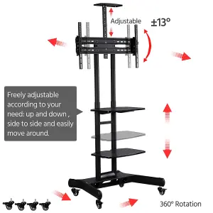 Yaheetech Black Adjustable Mobile TV Stand with Wheels and 3-tier Shelves