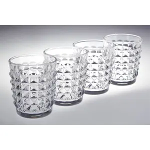 Interiors by Premier Set of 4 Pyramid Clear Glass Tumblers, Embossed Glass Tumblers Set, Stylish and Durable Clear Glassware set