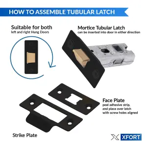 XFORT 4 Pack 75mm Matt Black Tubular Latch, Mortice Door Latch