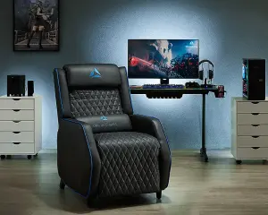 Cougar Gaming Recliner Armchair with Footrest , Black Faux Leather With Blue Trim