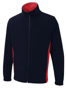 Uneek - Unisex Two Tone Full Zip Fleece Jacket - 100% Polyester - Navy/Red - Size XS