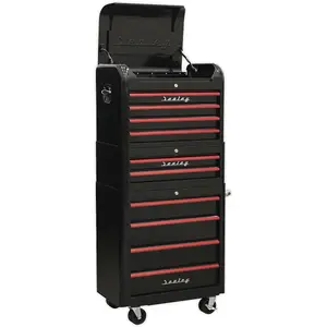 Retro 10 Drawer Tool Storage Bundle - Black with Red Accents