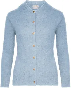 Ladies House Of Bruar Lambswool Crew Neck Cardigan - Soft Blue