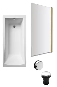 Square Single Ended Bath, Brushed Brass Screen and Chrome Waste - 1700 x 700mm