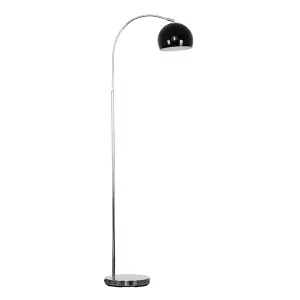 ValueLights Designer Style Chrome Stem Floor Lamp With Black Arco Style Metal Dome Light Shade With LED GLS Bulb in Warm White