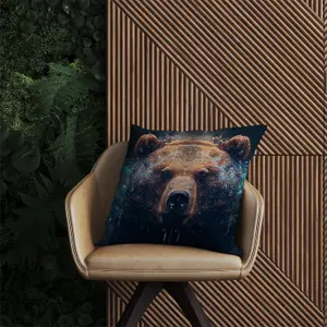 Brown Bear Face Splashart Outdoor Cushion 60cm x 60cm