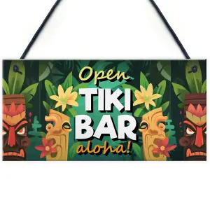 Red Ocean Aloha Tiki Bar Open Hanging Garden Sign Bar Pub Plaque Cocktails Beach Decoration Sign Friendship Gift