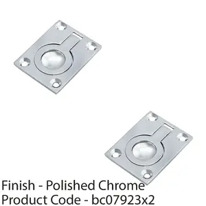 2 PACK - Flush Ring Recessed Pull Handle 63 x 50mm 12mm Depth Polished Chrome Sliding