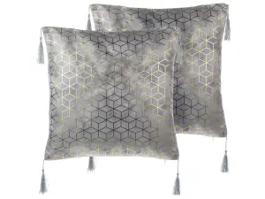 Set of 2 Cushions CAMELLIA 45 x 45 cm Geometric Grey