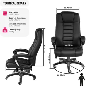 tectake Luxury office chair made of artificial leather - desk chair computer chair - black