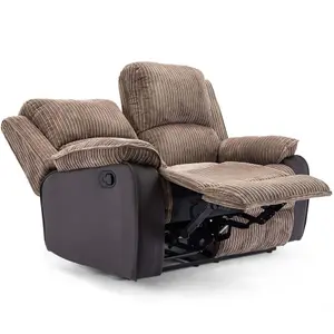 Postana Manual High Back Jumbo Cord Fabric Recliner 2 Seater Sofa (Brown)