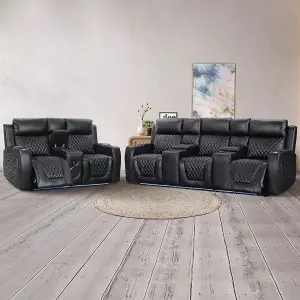 Venice Series One Black Leather Aire 2 Piece Electric Cinema Sofa