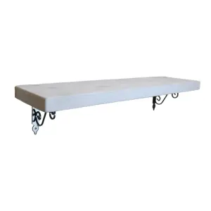 Solid Wood Handmade Rustical Shelf White 145mm 6 inch with Silver Metal Bracket WOZ Length of 170cm