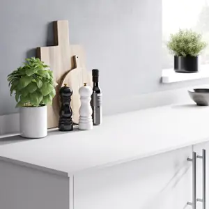 GoodHome 12mm Nepeta Matt White Stone effect Paper & resin Square edge Kitchen Worktop, (L)3000mm