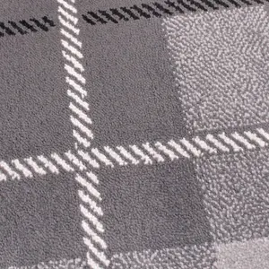 Tartan Grey Chequered Tartan Easy to Clean Rug For Dining Room-60cm X 110cm