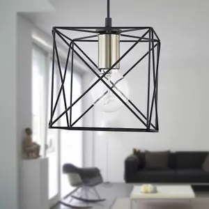 First Choice Lighting Geosphere Matt Black with Brushed Gold Pendant Ceiling Light