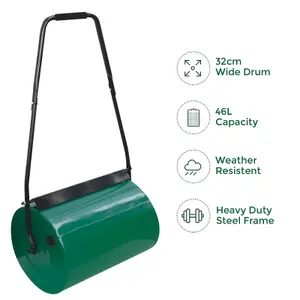 GARDEN LAWN METAL WATER SAND FILLED MANUAL GRASS ROLLER 46L