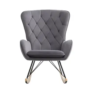 Grey Velvet Effect Rocking Chair Recliner Armchair