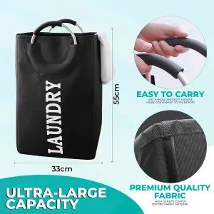 Black Collapsible Laundry Hamper with Handles Foldable Laundry Basket - 43L