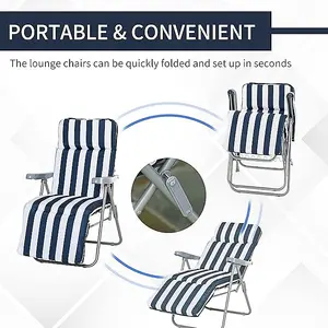 2 Piece Blue Folding Sun Loungers Set / Stylish Comfort for Outdoor Relaxation