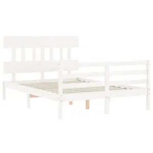 Berkfield Bed Frame with Headboard White Small Double Solid Wood