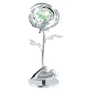 Modern 55th Anniversary Silver Plated Flower with Green Swarovski Crystal Bead