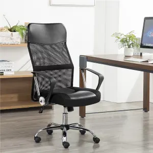 Yaheetech Adjustable Mesh High-back Office Chair with Lumbar Support and Armrests - Black