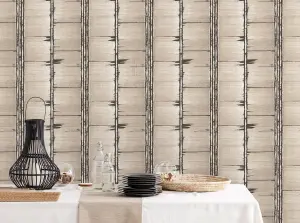 Galerie Bazaar Taupe Black Bark Stripe Smooth Wallpaper