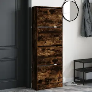 Shoe Cabinet Smoked Oak 60x21x163.5 cm Engineered Wood