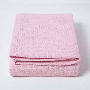 Homescapes Organic Cotton Waffle Blanket/ Throw Pink, 250 x 230 cm