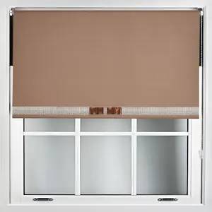 Brown Blackout Roller Blind with Silver Diamante & Brown Bow Free Cut Down Service by Furnished - (W)90cm x (L)210cm