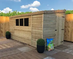 10 x 6 REVERSE Pressure Treated T&G Pent Wooden Bike Store / Garden Shed + 3 Windows + Single Door (10' x 6' / 10ft x 6ft) (10x6)