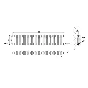 Horizontal Anthracite Triple Column Radiator (H) 300mm x (W) 1460mm, 4625 BTU.