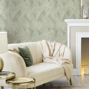 Belgravia Decor Anaya Leaf Textured Wallpaper Green