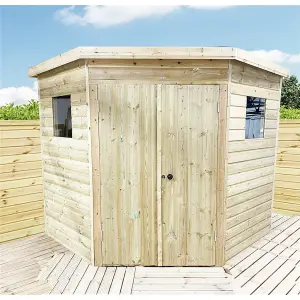 7 x 7 CORNER Pressure Treated Wooden Bike Store / Wooden Garden Shed / Workshop (7' x 7' / 7ft x 7ft) (7x7)