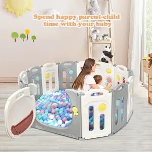 Costway 12 Panels Baby Safety Playpen Kids Foldable Toddler Safety Activity Play Center