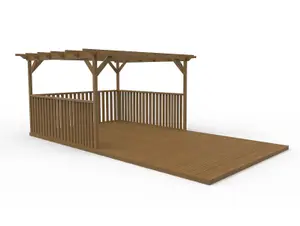 Rectangular pergola and decking kit with balustrade V.3, 3m x 4.8m, Rustic brown finish