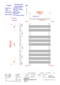 Designer Marvella Chrome Flat Panel Towel Radiator Heated Ladder Rail - 950 x 500mm - Corner TRV Valve Pair