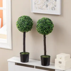 HOMCOM Set of 2 Potted Artificial Plants Boxwood Ball Trees Indoor Outdoor, 60cm