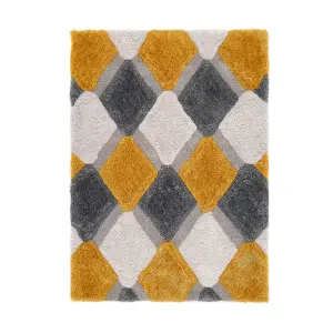 Origins 3D Geo Shaggy Rug Ochre 60 X 110