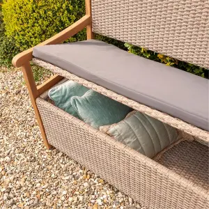 2 Seater Hardwood Timber Framed Rattan Weave Bench