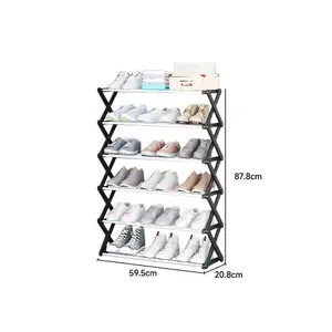 Black 6-Tier Foldable Narrow Space Saving Metal Shoe Rack Shoe Storage for 18 Pairs Shoe Organiser