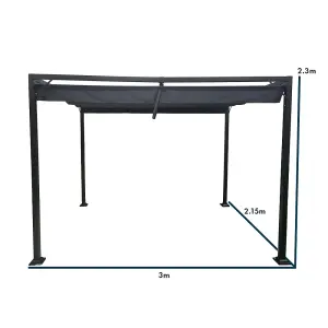 Manhattan Metal Pergola Modern Garden Gazebo with Retractable Roof - Grey