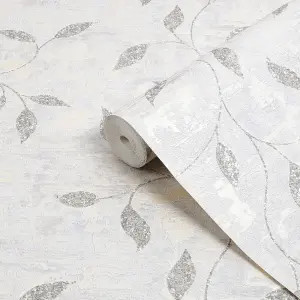 Boutique Ornamental Leaf Silver Textured Floral Wallpaper