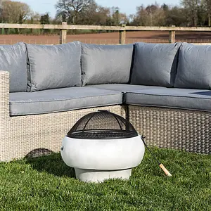 Teamson Home Outdoor Wood Burning Fire Pit, Round Concrete Garden Heater, Log Burner, Includes Lid & Poker - 53 x 53 x 47 (cm)