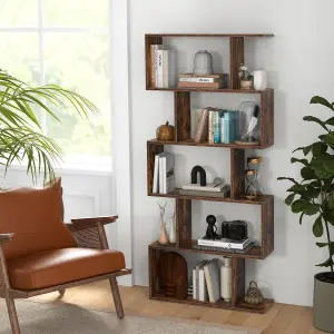 Costway 5-tier Bookcase S-Shaped Bookshelf Wooden Storage Display Rack