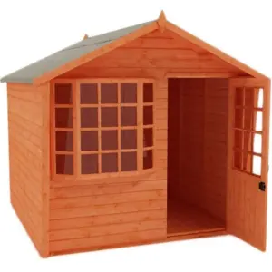 INSATLLED - 8ft x 10ft (2.35m x 2.95m) Wooden Bay Window T&G APEX Summerhouse (12mm T&G Floor + Roof) (8 x 10) (8x10)