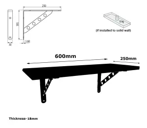 Solid Pine Rustical Shelf Primed with 2406 Bracket 25x60cm