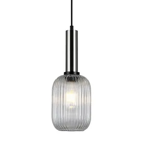 Luminosa Modern Hanging Pendant Satin Nickel 1 Light  with Clear Shade, E27