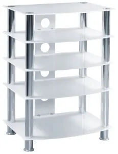 Centurion Supports Galago 5-Shelf White with Silver Legs Flat Screen TV, Hi-Fi, AV Rack Glass Stand